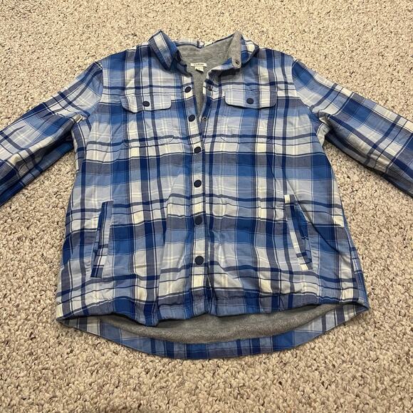 LL Bean Fleece Lined Snap Front Flannel Shirt Sz S Plaid Blue Preppy Cozy Fall - Picture 1 of 6